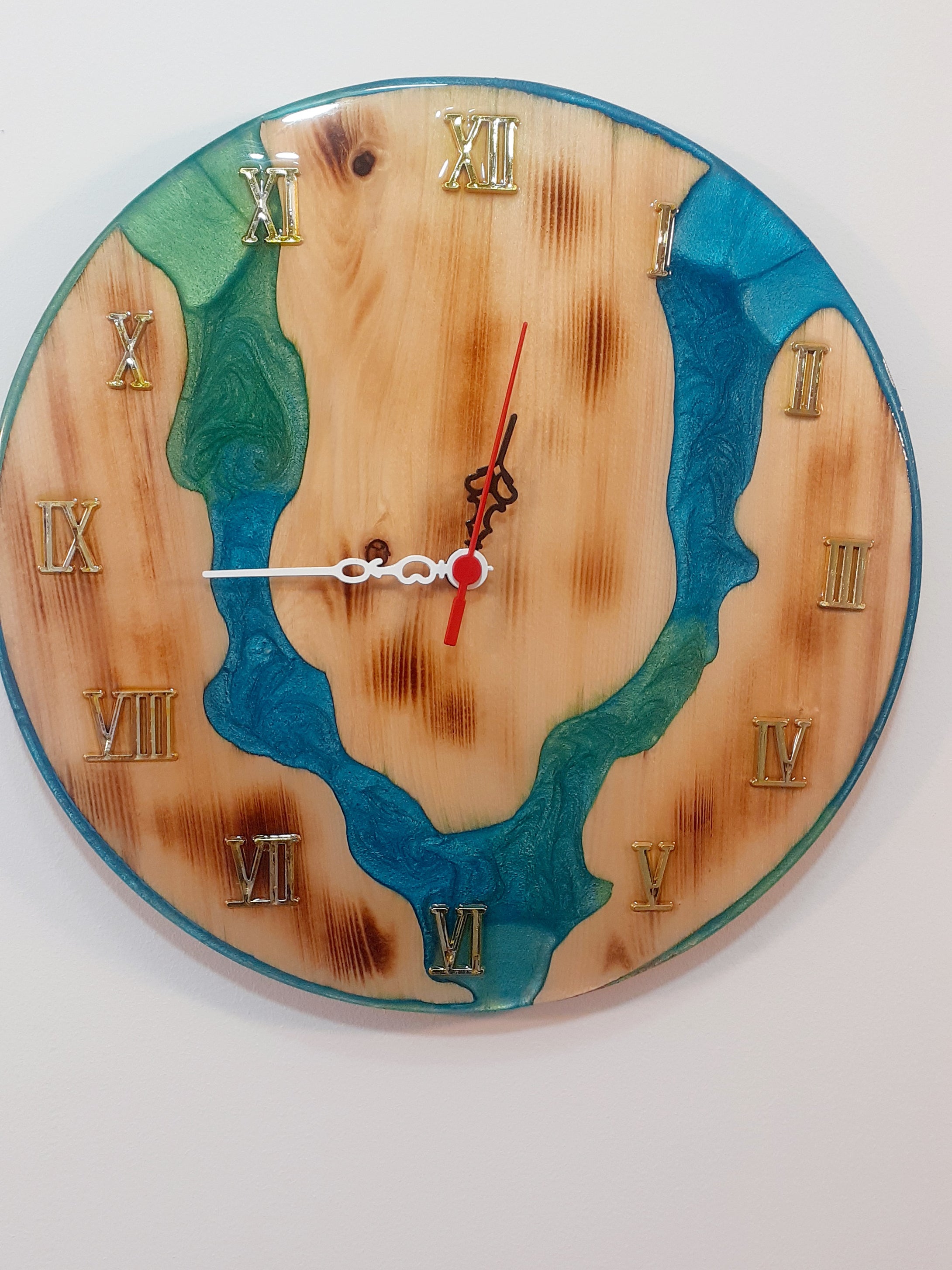 Handmade wood-resin wall clock. Beautiful Wood Resin Wall Clock.