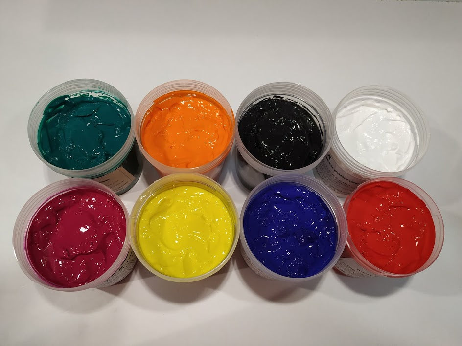 Water based ink for screen printing and for fabric painting. Starter kit water based ink for fabric printing and painting.